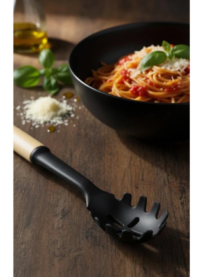Shengya Non-Stick Silicone Spaghetti Server with Wooden Handle – Heat-Resistant & Scratch-Safe Kitchen Utensil (33 cm) - Image 2