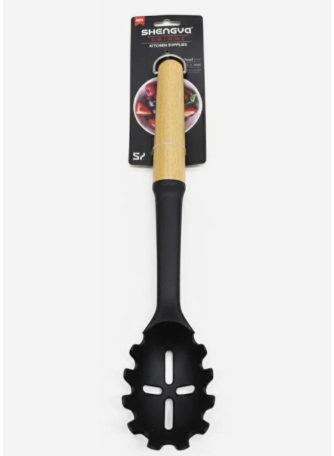 Shengya Non-Stick Silicone Spaghetti Server with Wooden Handle – Heat-Resistant & Scratch-Safe Kitchen Utensil (33 cm) - Image 1