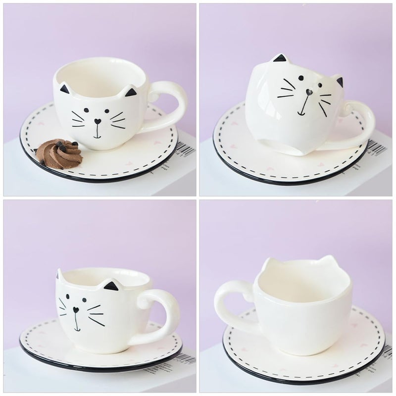 Ceramic Coffee Mug and Saucer Set with Cat Design for Latte Tea Daily Use - Image 5