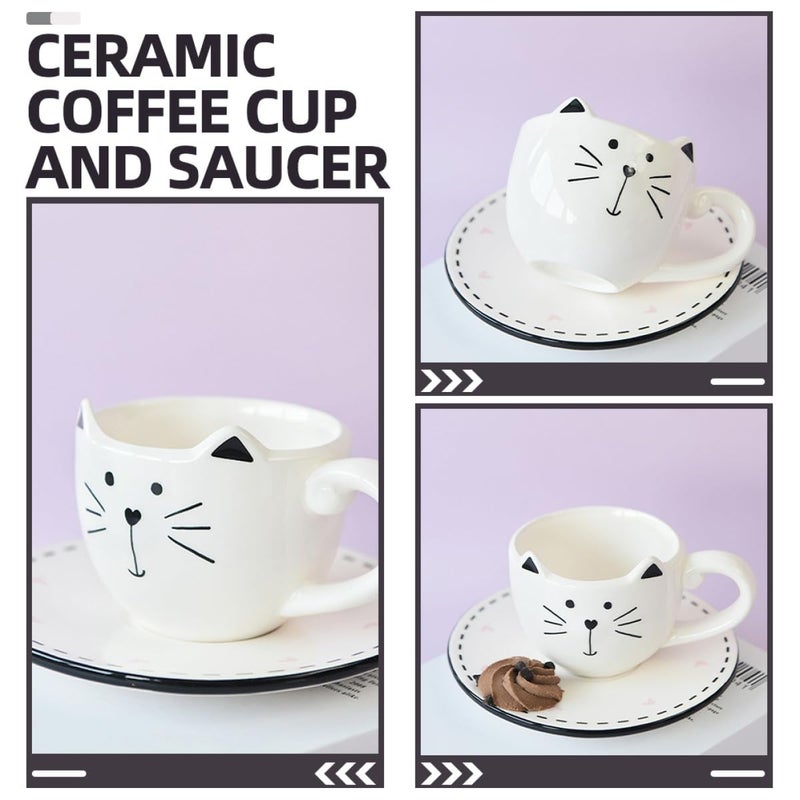 Ceramic Coffee Mug and Saucer Set with Cat Design for Latte Tea Daily Use - Image 4