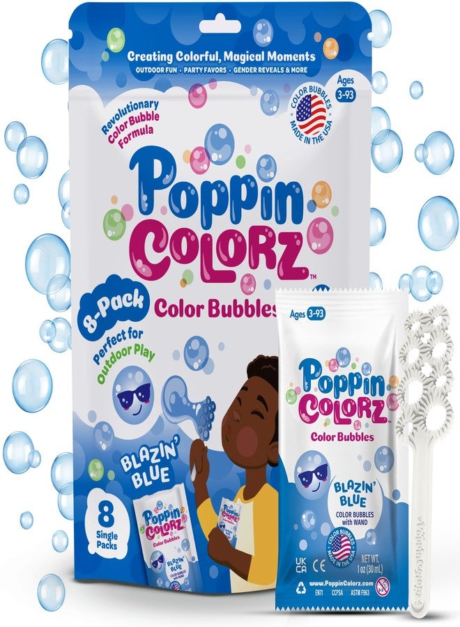 South Beach Bubbles PoppinColorz Blue Pizzaz Little Bubbles Party Favors - 8-Pack for Kids with Wands, Non-Toxic Party Favor for Birthday, Gender Reveal & Outdoor Fun - Bubbles Made in USA - Image 1