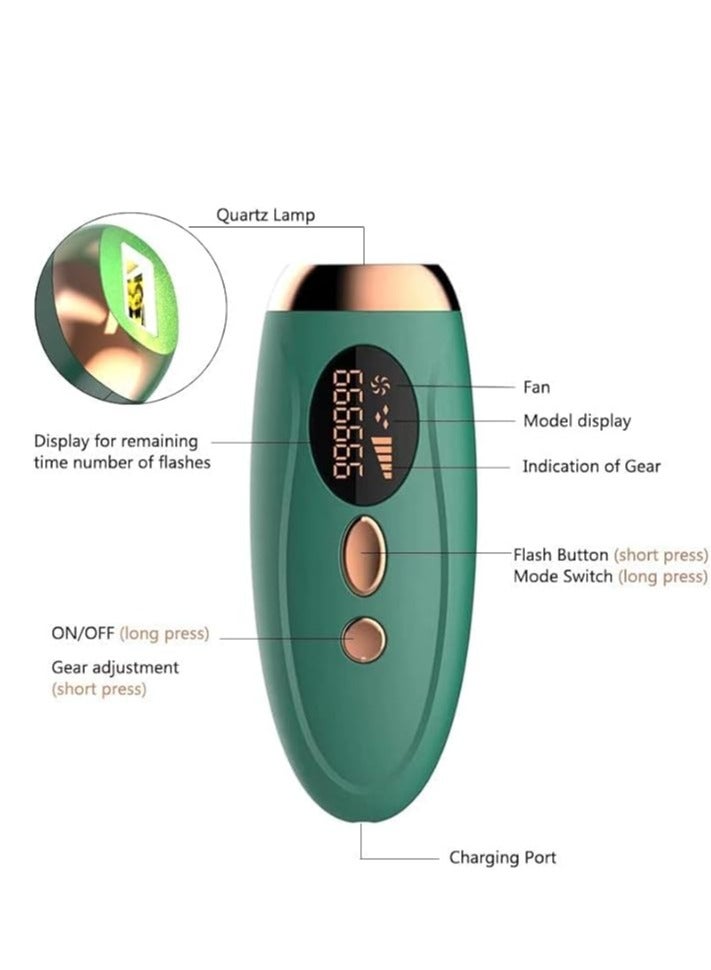 IPL Hair Removal Device, Permanent Devices, Hair Removal at-Home, 999,999 Flashes Painless Long Lasting for Men and Women, Body, Face, Bikini Zone (Green) - Image 3