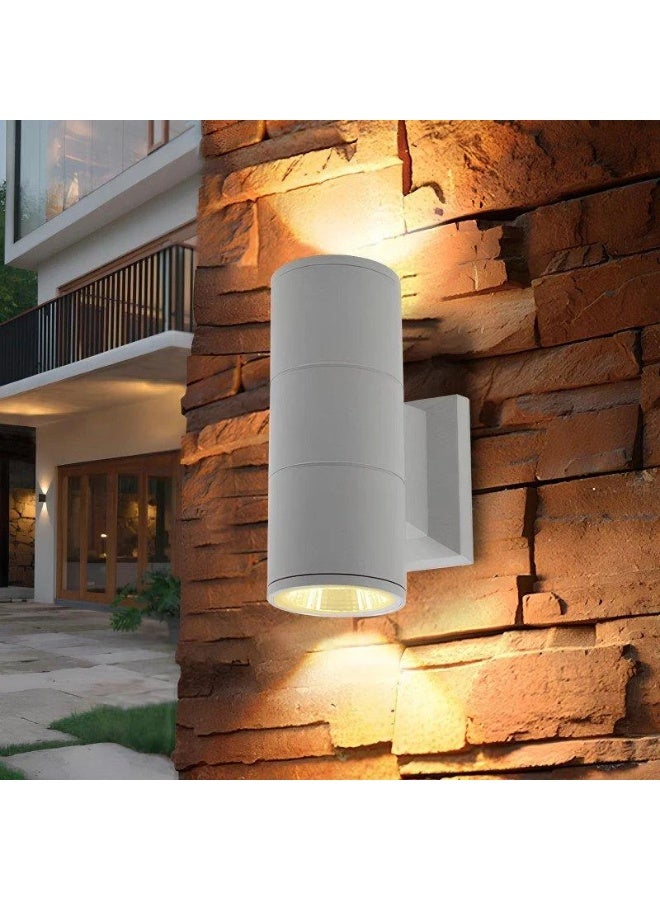 Outdoor Wall Lamp, Up & Down Light, Round, White Die-Cast Aluminum, IP65 Waterproof - Image 1