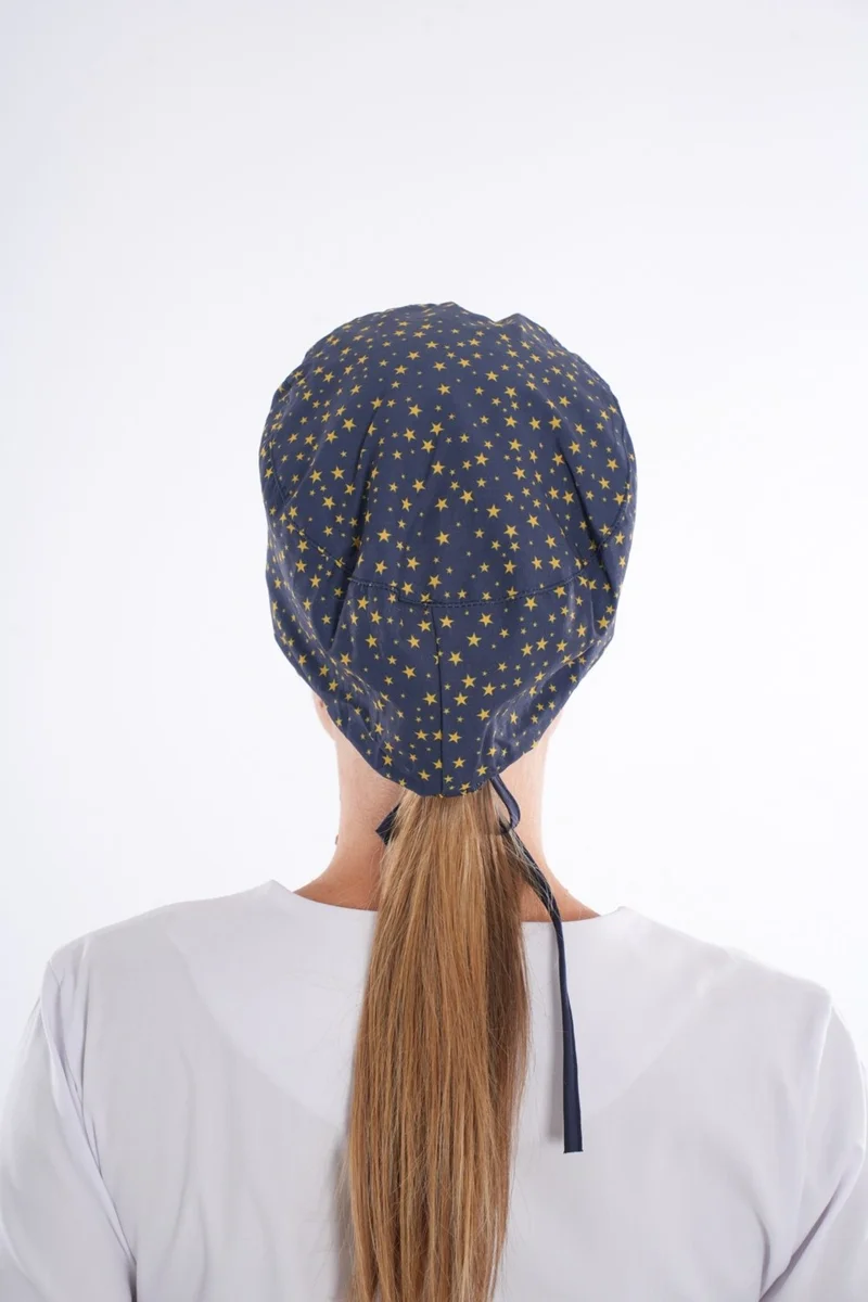 Nur Medikal Giyim Navy Blue Star 2nd Pattern Doctor Nurse Hospital Cook Medical Surgical Bonnet B201