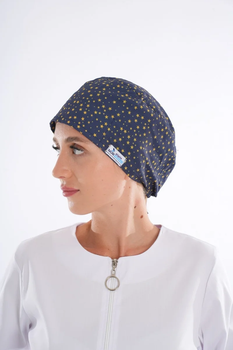 Nur Medikal Giyim Navy Blue Star 2nd Pattern Doctor Nurse Hospital Cook Medical Surgical Bonnet B201