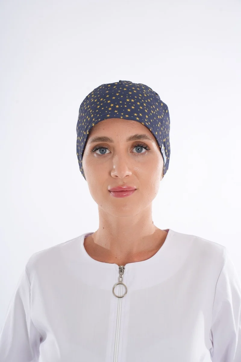 Nur Medikal Giyim Navy Blue Star 2nd Pattern Doctor Nurse Hospital Cook Medical Surgical Bonnet B201