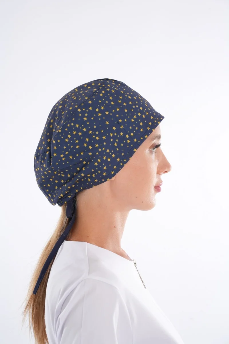 Nur Medikal Giyim Navy Blue Star 2nd Pattern Doctor Nurse Hospital Cook Medical Surgical Bonnet B201