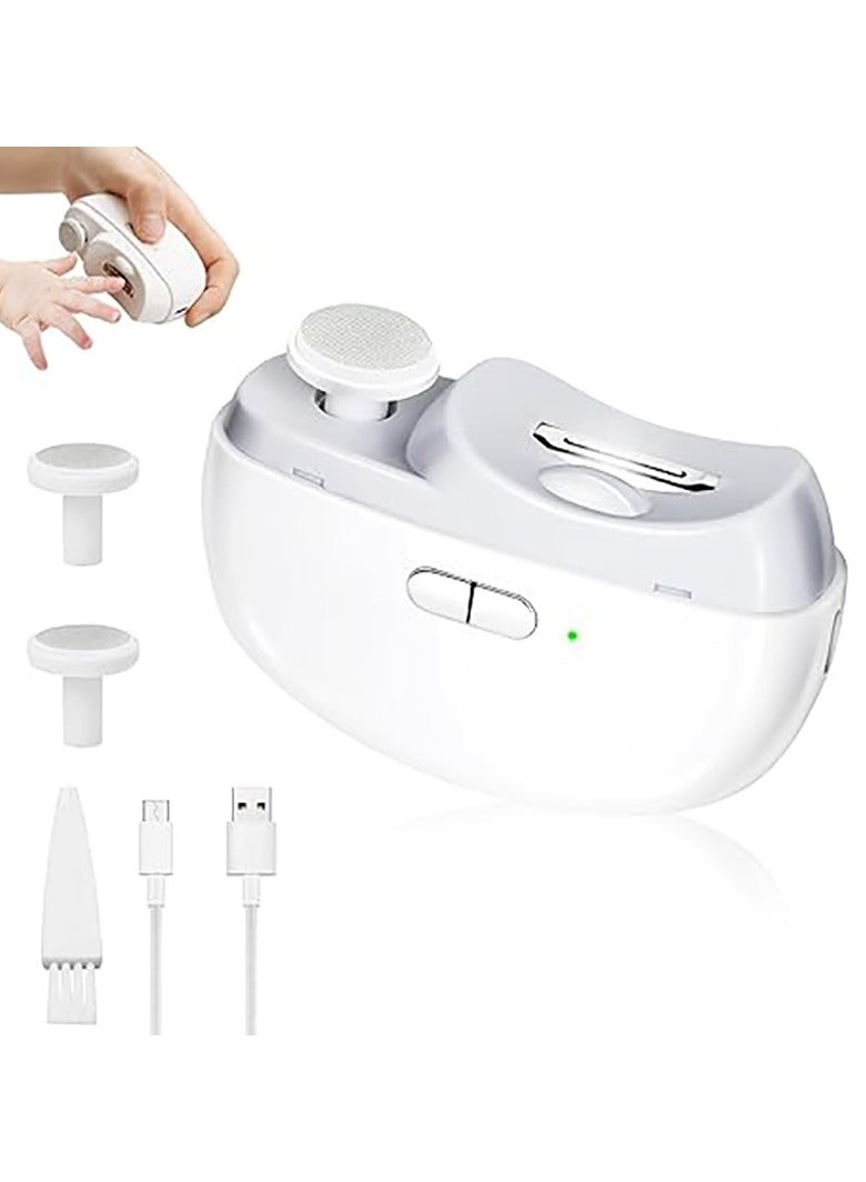 Automatic Nail Clipper Electric Nail Trimmer Polisher 2 in 1 Portable Fingernail Cutter with Light 2 Speeds File Nail Clip Storage Rechargeable Safety Trimmer for Baby Kids Adults Seniors (White)  - Image 1