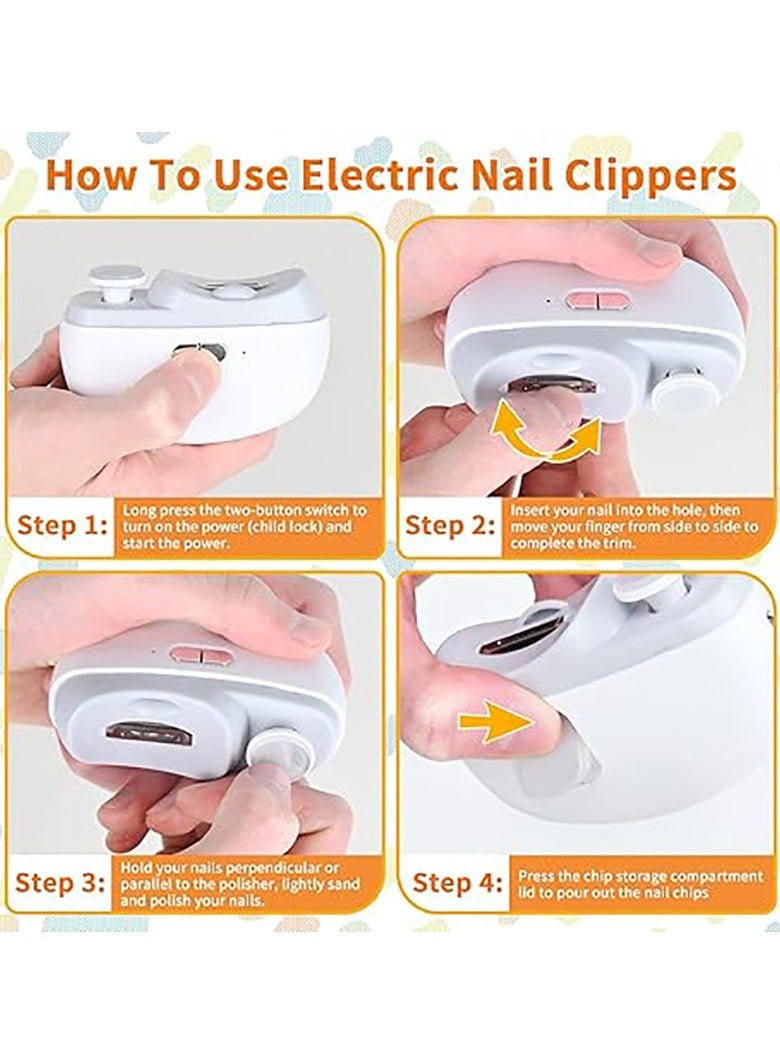 Automatic Nail Clipper Electric Nail Trimmer Polisher 2 in 1 Portable Fingernail Cutter with Light 2 Speeds File Nail Clip Storage Rechargeable Safety Trimmer for Baby Kids Adults Seniors (White)  - Image 5