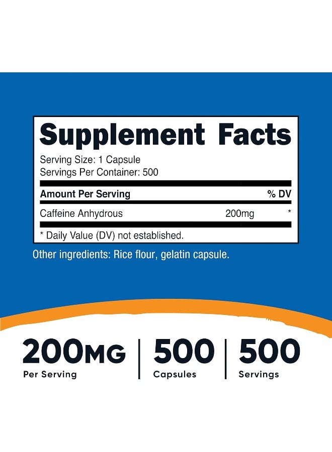 Nutricost Caffeine 500 Capsules; 200mg Per Capsule - Image 2
