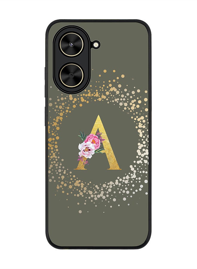 Stylizedd For Xiaomi Poco C71 / Redmi A5 4G Case,Slim fit Camera Protection, Shockproof Thin Phone cover  - Custom Monogram Floral - A  (Olive Green )