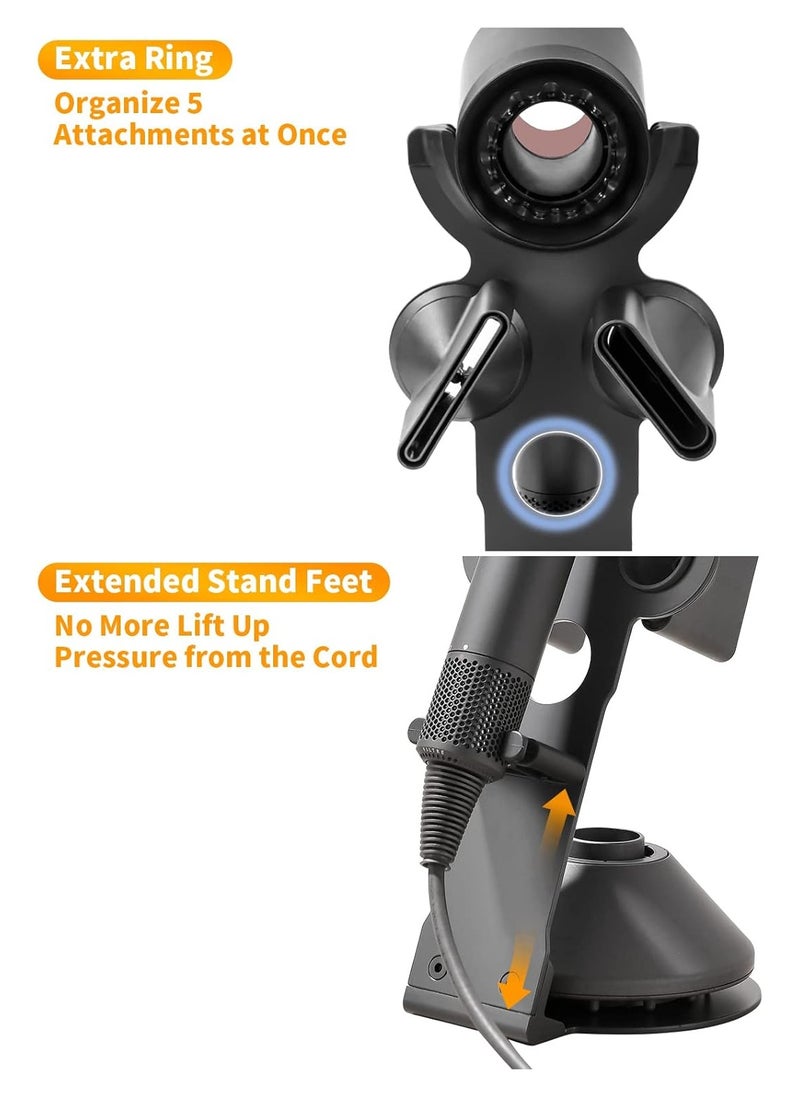 Generic - Premium Black Hair Dryer Holder Stand - Multi-Functional Organizer for 5 Attachments & Styling Tools, Compact Space-Saving Storage Solution - Image 1