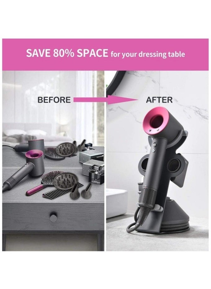 Generic - Premium Black Hair Dryer Holder Stand - Multi-Functional Organizer for 5 Attachments & Styling Tools, Compact Space-Saving Storage Solution - Image 1