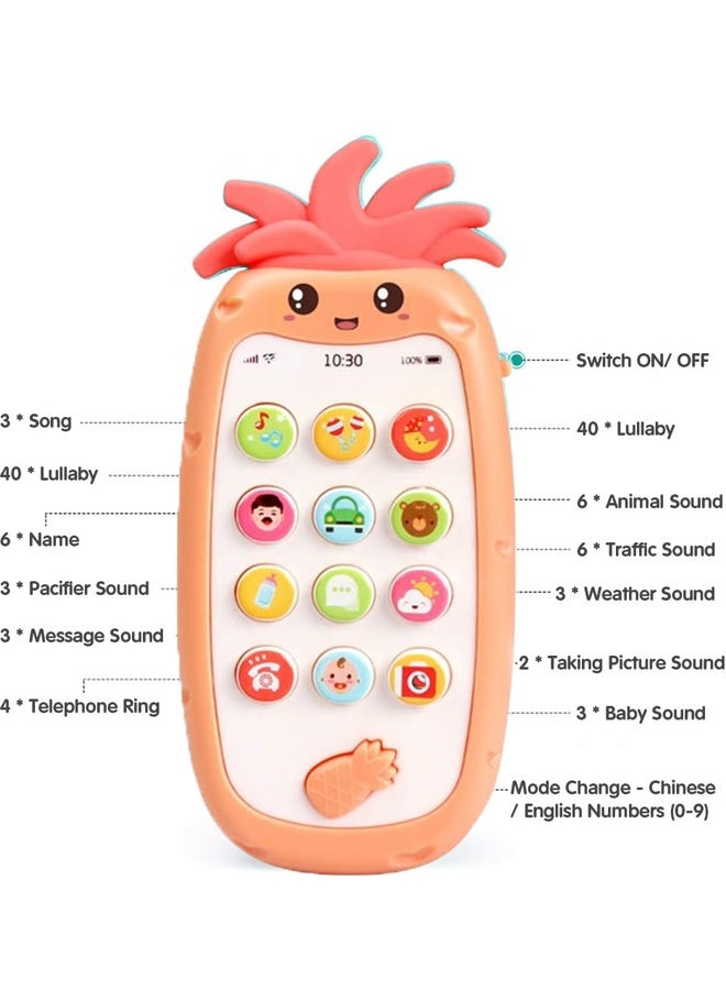 Baby Pineapple Themed  Phone Toys -Silicone Pretend Touch Mobile Phone Toy,Baby Cell Phone Toys With Music And Sound,Preschool Birthday Gift For Girl Boy 18+ Months  - Image 3