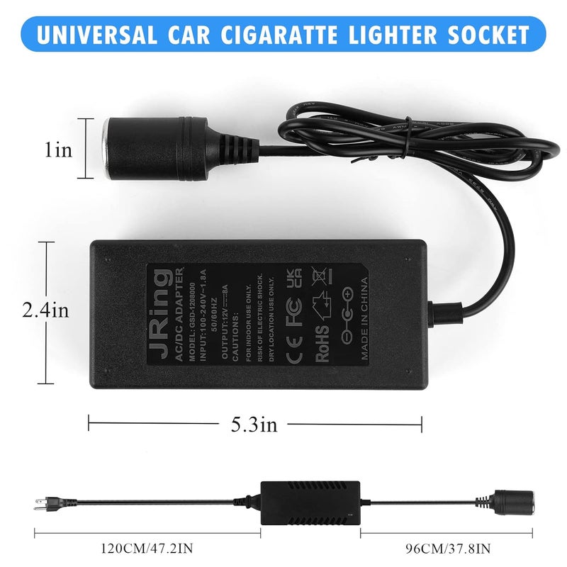 JRing AC to DC Converter, 110-220V to 12V 96W 8A Car Power Adapter, Car Cigarette Lighter Socket Power Adapter, Switching Converter for Air Compressor Car Refrigerator Vacuum and Other Car Devices - Image 3