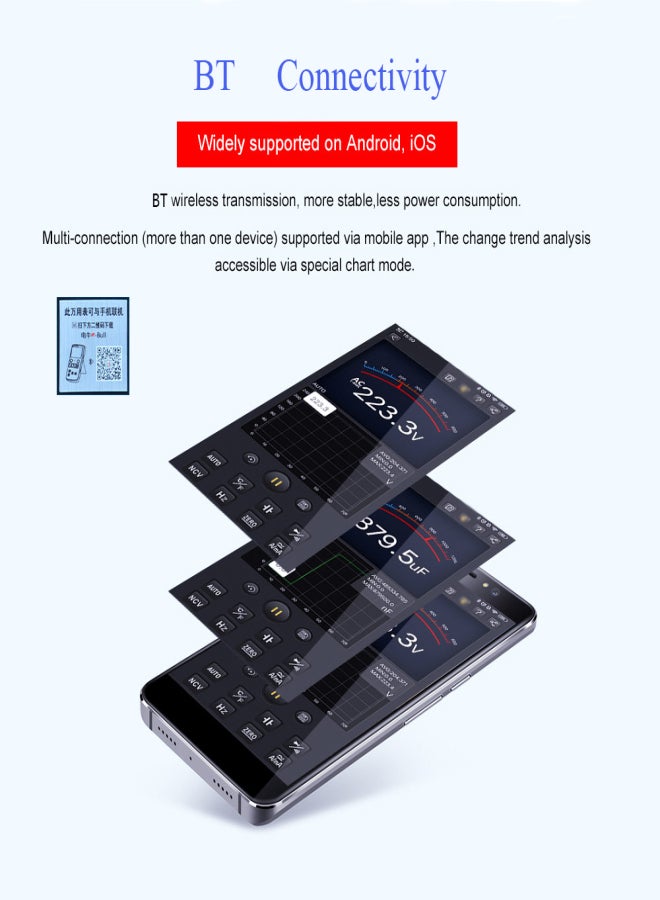 BSIDE Multimeter Auto/Manual Range Digital Universal Meter 6000 Counts LCD Display True RMS Smart AC/DC Voltage Current Meter with BT Function AC/DC Voltage Current Resistance Capacitance Frequency Temperature Duty Cycle Measurement - Image 5