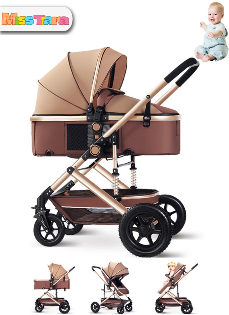 MissTiara - Baby stroller with High view  Double push rod  Can sit and lie down Lightweight Foldable Four-wheel rubber Strong shock absorption Large Space Durable Suitable for Baby 0-3 years old Travel strollers - Image 1