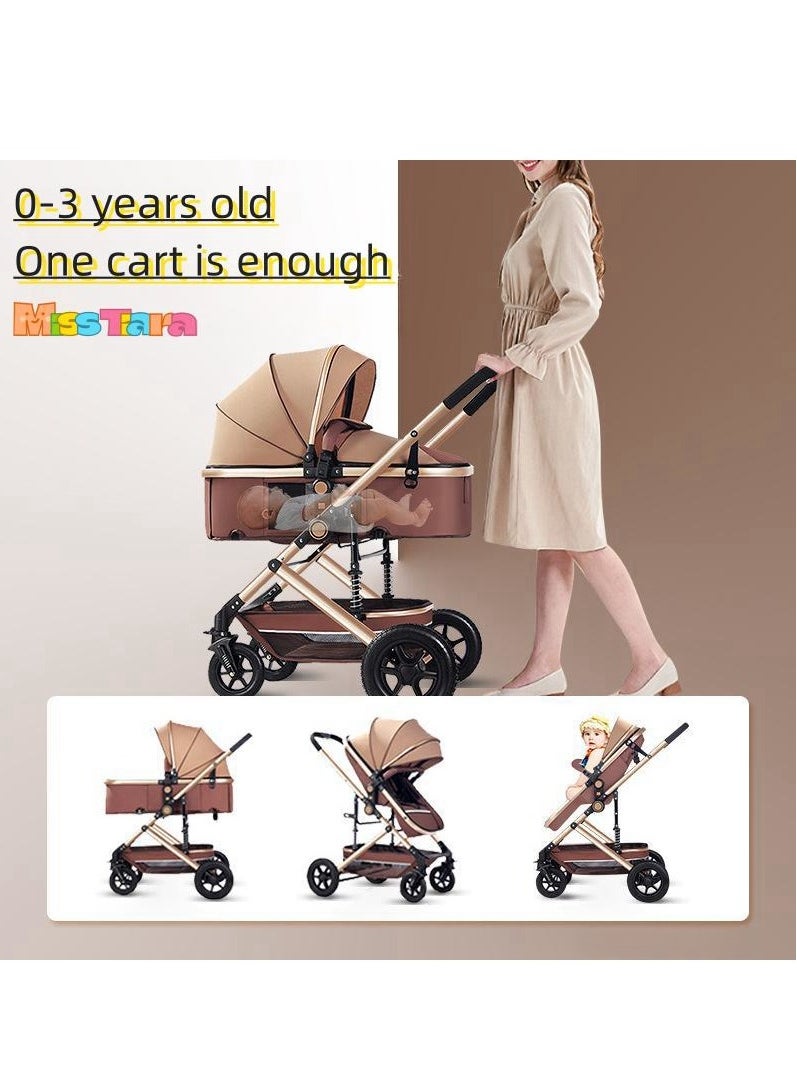 MissTiara - Baby stroller with High view  Double push rod  Can sit and lie down Lightweight Foldable Four-wheel rubber Strong shock absorption Large Space Durable Suitable for Baby 0-3 years old Travel strollers - Image 1