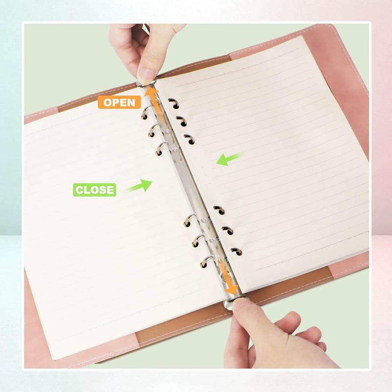 FYY Leather A5 Ring Binder Notebook, 6 Ring A5 Binder with A5 Refill Papers, Binder Pockets and Subject Dividers Paper Sheet, Travel Binder Journal Personal Planner with Ring Binder Pink - Image 5