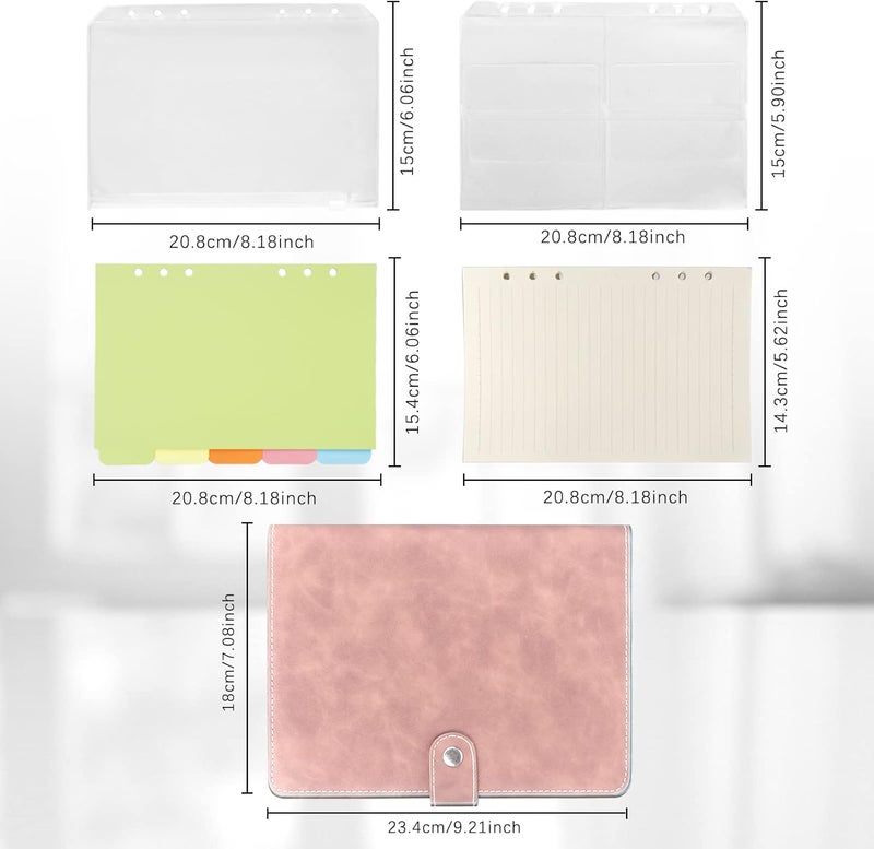 FYY Leather A5 Ring Binder Notebook, 6 Ring A5 Binder with A5 Refill Papers, Binder Pockets and Subject Dividers Paper Sheet, Travel Binder Journal Personal Planner with Ring Binder Pink - Image 2