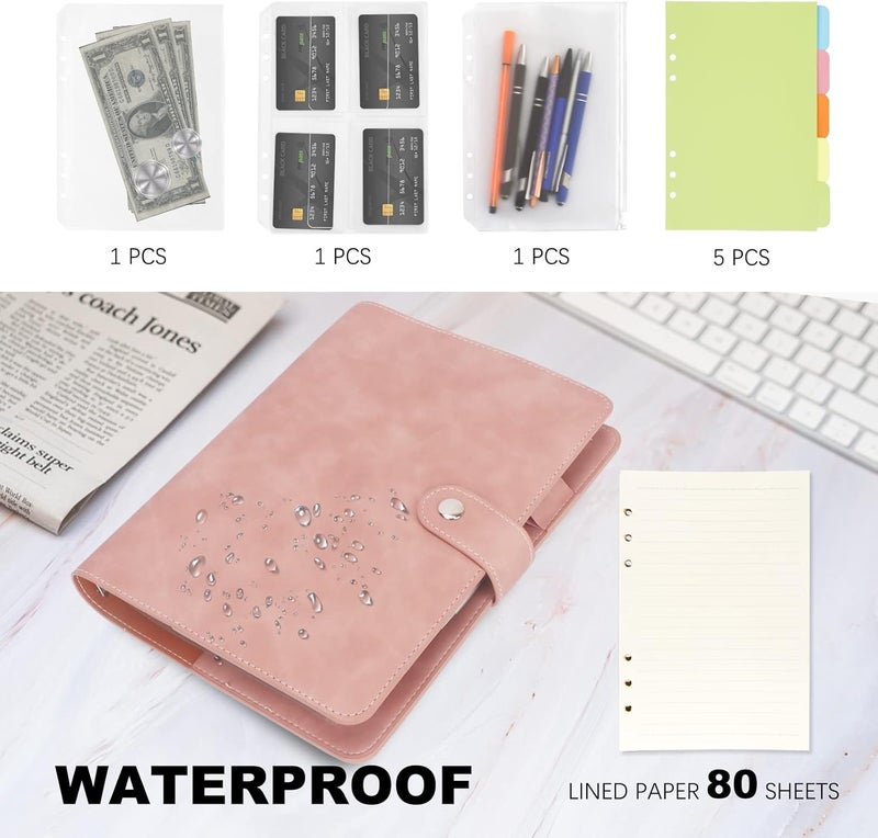 FYY Leather A5 Ring Binder Notebook, 6 Ring A5 Binder with A5 Refill Papers, Binder Pockets and Subject Dividers Paper Sheet, Travel Binder Journal Personal Planner with Ring Binder Pink - Image 4