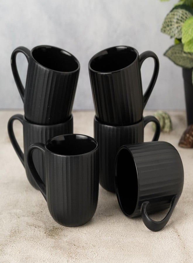 Clay Craft Fine Ceramic Linea Black Coffee Mug Set of 6, Cups for Tea & Coffee, Mug Set, Gift Set, Elegant Design for Home and Kitchen and Can Be Gifted to Your Loved Ones On Any Occassions - Image 1