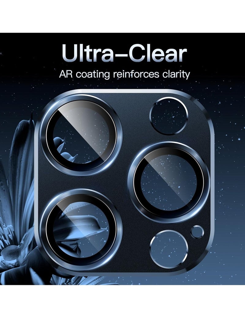 Raxoom Camera Lens Protector for iPhone 15 Pro 6.1-Inch and iPhone 15 Pro Max 6.7-Inch, Full Coverage 9H Tempered Glass Ring Cover, Matte Metal Plate, Case Friendly, 1-Pack (Blue) - Image 4