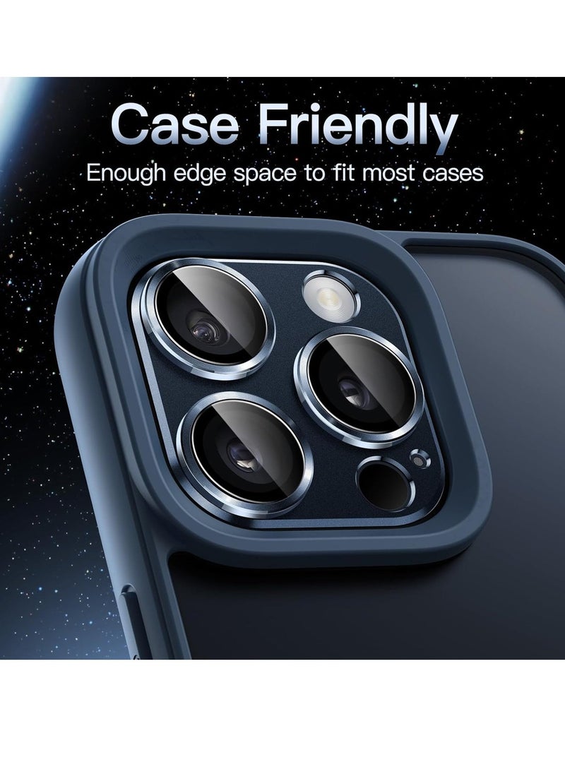 Raxoom Camera Lens Protector for iPhone 15 Pro 6.1-Inch and iPhone 15 Pro Max 6.7-Inch, Full Coverage 9H Tempered Glass Ring Cover, Matte Metal Plate, Case Friendly, 1-Pack (Blue) - Image 5