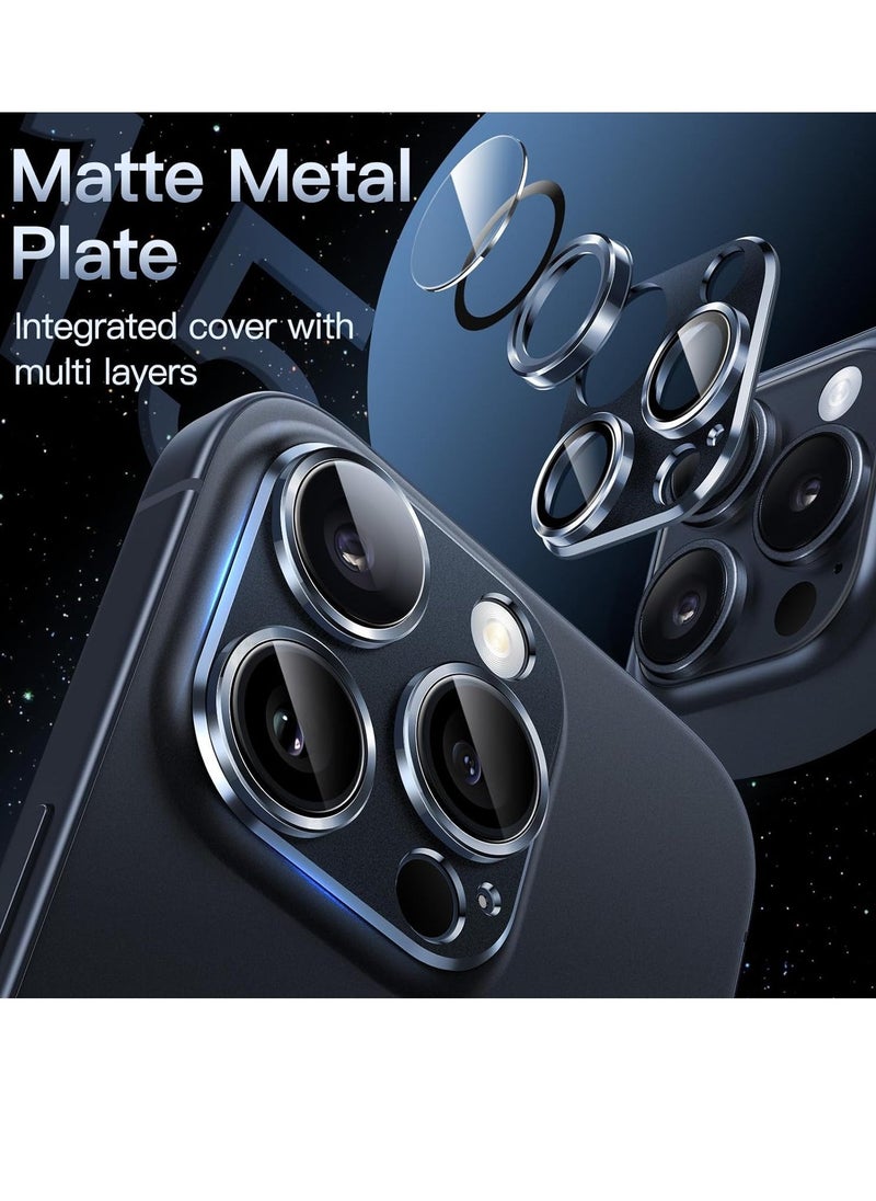 Raxoom Camera Lens Protector for iPhone 15 Pro 6.1-Inch and iPhone 15 Pro Max 6.7-Inch, Full Coverage 9H Tempered Glass Ring Cover, Matte Metal Plate, Case Friendly, 1-Pack (Blue) - Image 2