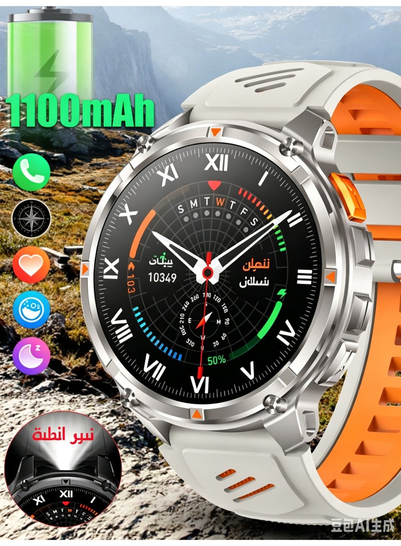 ساعة ذكية عسكرية للرجال بشاشة AMOLED HD مقاس 1.7 بوصة، ومكالمات بلوتوث، ومقاومة للماء IP68 - Image 1