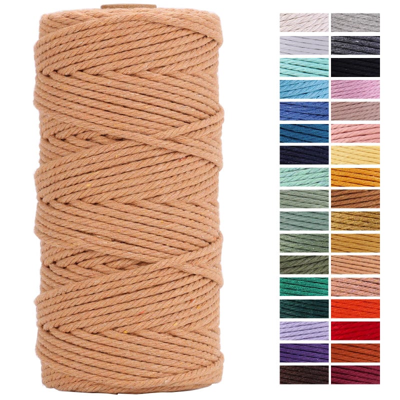 Coffee Macrame Cord 3mm x 109YardsColored Cotton Rope Craft Cord Colorful Cotton Cord Twine for Wall Hanging Plant Hangers Crafts Knitting Decorative Projects