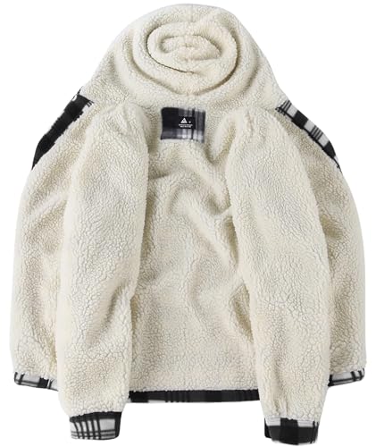 SCODI Men's Flannel Shirt Jacket Fleece Sherpa Lined Plaid Jackets Coat Full Zip Up Hoodie Winter Outwear Black White XX-Large - Image 3