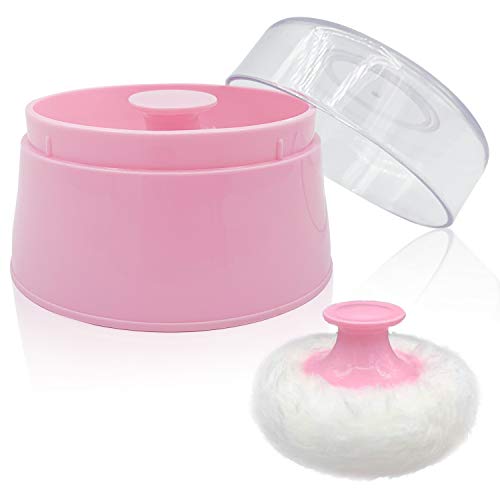 Aurasin Bpa Free Baby Powder Puff Box, Large 2.8" Fluffy Body After-Bath Powder Case, Baby Care Face/Makeup Cosmetic Talcum Powder Container With Hand Holder (Pink) - 1 Count - Image 1