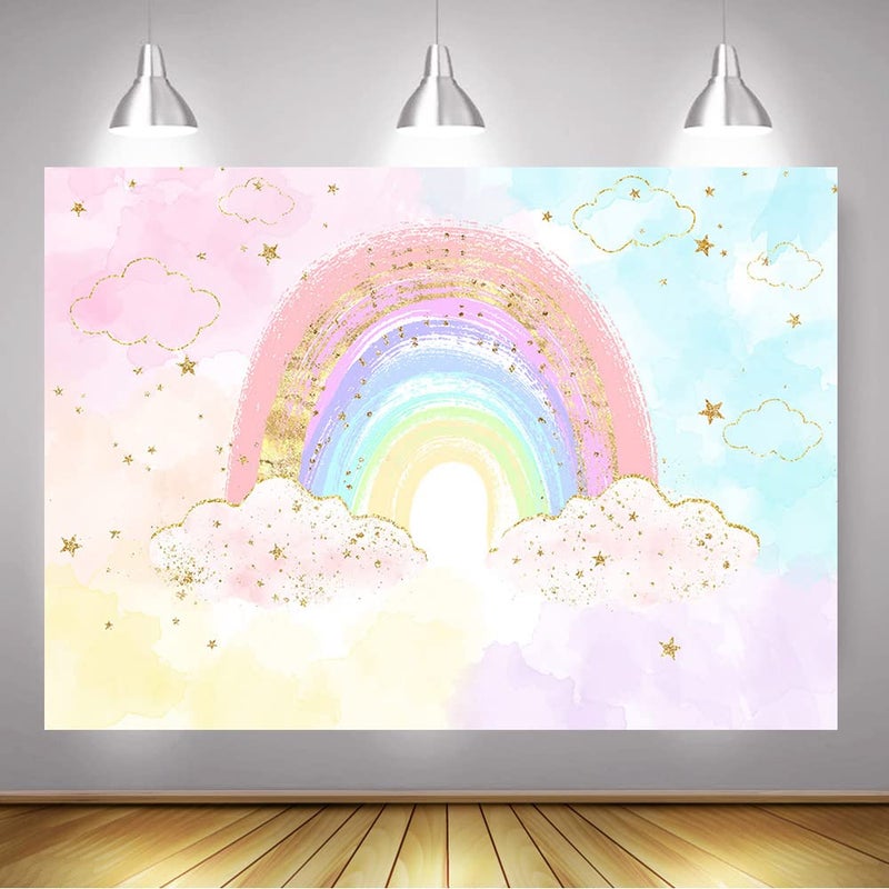 Mocsicka Rainbow Backdrop Colorful Rainbow Happy Birthday Party Decorations for Girl's Pastel Watercolor Birthday Cake Table Decor Party Supplies Photography Background (7x5ft (82x60 inch)) - Image 4