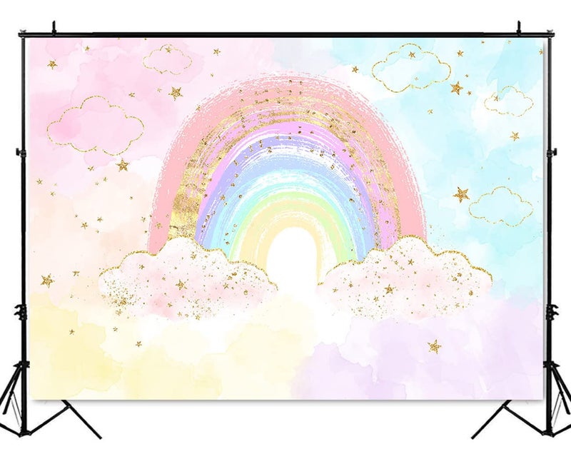 Mocsicka Rainbow Backdrop Colorful Rainbow Happy Birthday Party Decorations for Girl's Pastel Watercolor Birthday Cake Table Decor Party Supplies Photography Background (7x5ft (82x60 inch)) - Image 2
