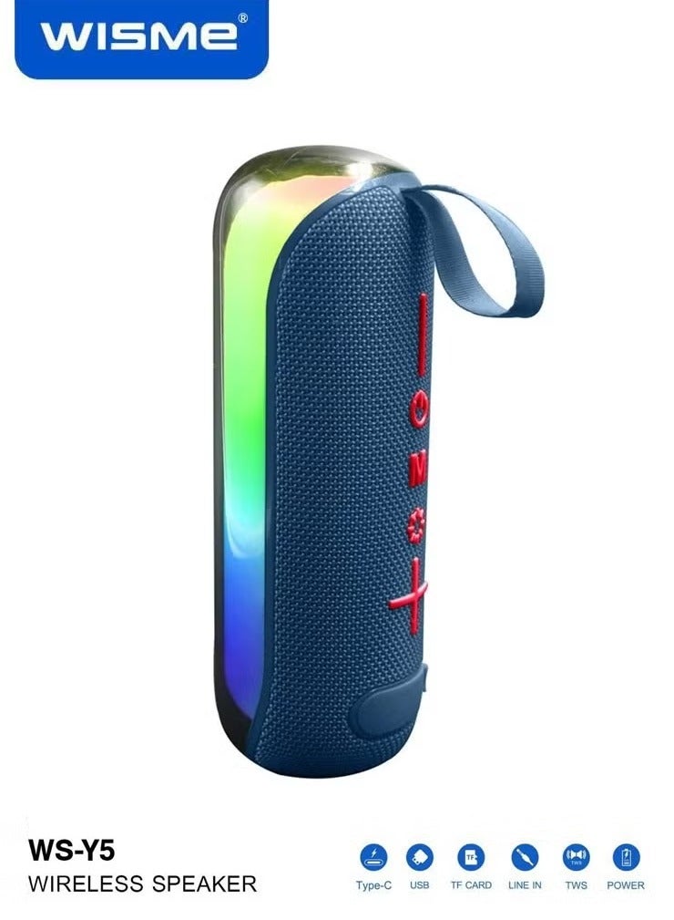 WISME WS-Y5 Wireless Portable Bluetooth Speaker with RGB Colorful Lighting, Multiple Input Options, and Button Control - Blue - High-Quality Sound, Durable & Stylish Design for Home, Outdoors & Parties - Image 1