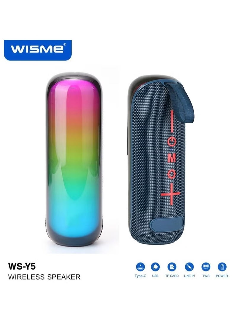 WISME WS-Y5 Wireless Portable Bluetooth Speaker with RGB Colorful Lighting, Multiple Input Options, and Button Control - Blue - High-Quality Sound, Durable & Stylish Design for Home, Outdoors & Parties - Image 3