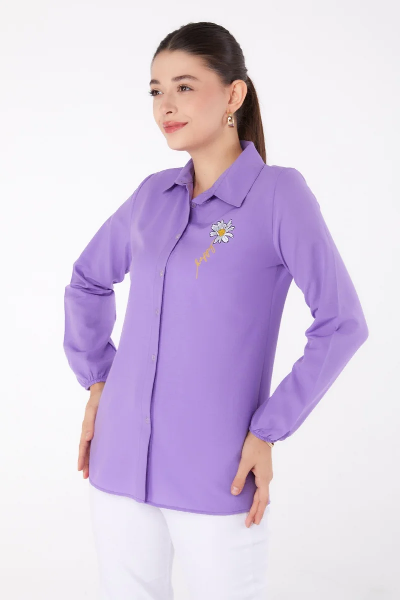 Tofisa Plain Shirt Collar Women's Lilac Printed Shirt - 13343