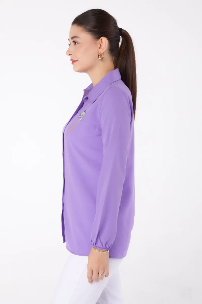 Tofisa Plain Shirt Collar Women's Lilac Printed Shirt - 13343