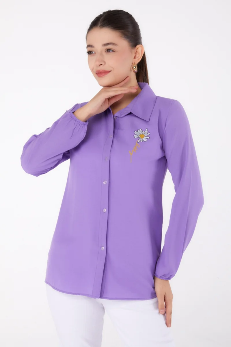 Tofisa Plain Shirt Collar Women's Lilac Printed Shirt - 13343