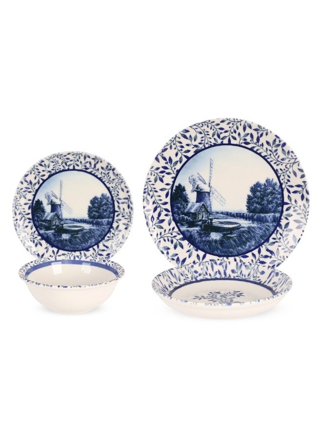 Cooker Dinner Set ,24 Pieces for 6 Persons, Fine Porcelain, Made in Turkey, Traditional Dutch Windmill Design - Classic Cobalt Blue - Image 2