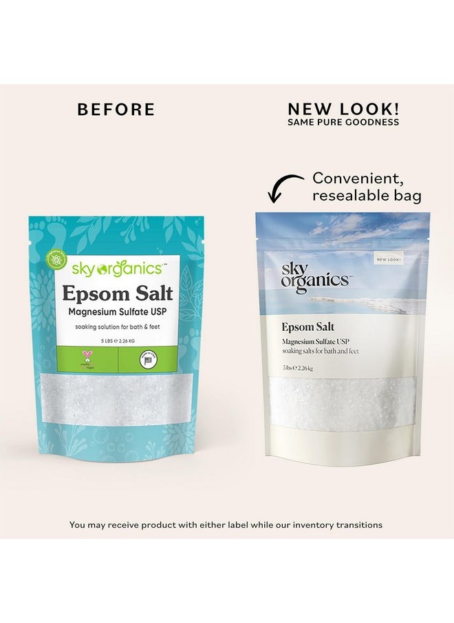 Sky Organics 5 Lbs Epsom Salt100% Pure Magnesium Sulfate Usp Grade Kosher Nongmobath And Foot Soak Soothing Body Soak. Made In Usa  - Image 3