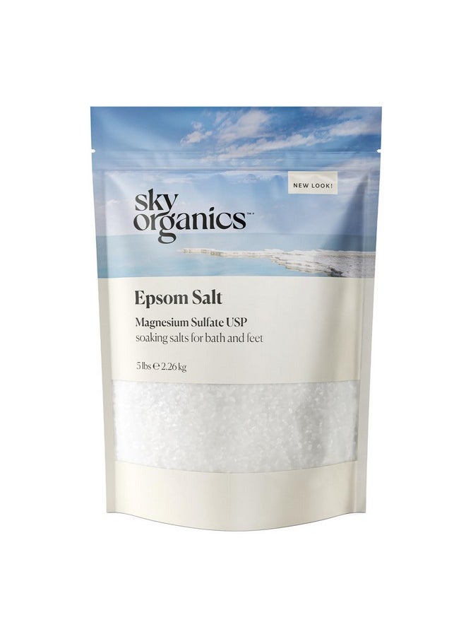 Sky Organics 5 Lbs Epsom Salt100% Pure Magnesium Sulfate Usp Grade Kosher Nongmobath And Foot Soak Soothing Body Soak. Made In Usa  - Image 1