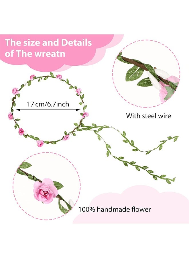 HY 4 Pcs Set of Rose Flower Crown Headbands, Bohemian Style Wedding Bride Bridal Headwear Party Festivals Hair Accessories (Pink, Blue, Purple, White) - Image 2
