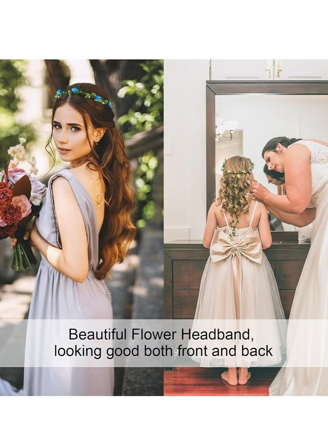 HY 4 Pcs Set of Rose Flower Crown Headbands, Bohemian Style Wedding Bride Bridal Headwear Party Festivals Hair Accessories (Pink, Blue, Purple, White) - Image 3