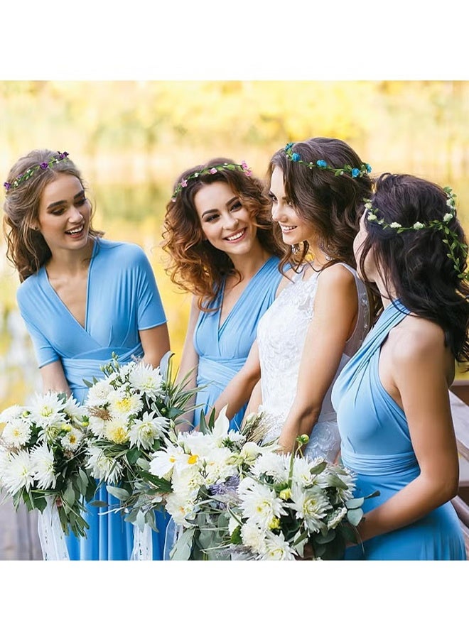 HY 4 Pcs Set of Rose Flower Crown Headbands, Bohemian Style Wedding Bride Bridal Headwear Party Festivals Hair Accessories (Pink, Blue, Purple, White) - Image 5