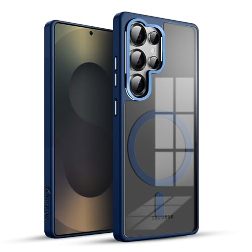 KARWAN Translucent Hybrid Back Case Cover Compatible with Samsung S25 Ultra Shockproof Case with Camera Protection, N52 Magnet Cover Case with Magnetic MagEaze Wireless Charging Cover (Blue) - Image 1