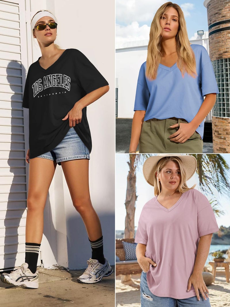 ATHMILE Loose Fit Womens Oversized T Shirts V Neck Tees Half Sleeve Cozy Comfy Tunic 2026 Y2K Tops Casual Khaki - Image 5