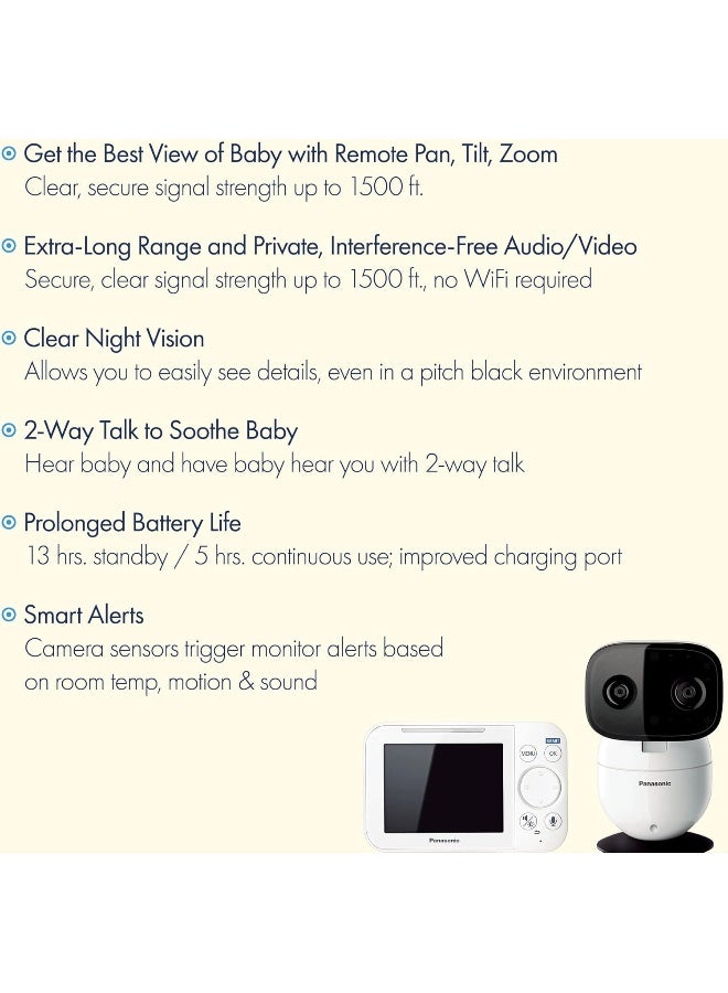 Panasonic Baby Monitor with Camera and Audio, 3.5â€ Color Video, Extra Long Range, Secure Connection, 2-Way Talk, Soothing Sounds, Remote Pan, Tilt, Zoom - 1 Camera - KX-HN4101W (White) - Image 2