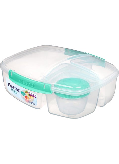 Triple Split Lunch Box with Yoghurt Pot | 2L Air-Tight and Stackable Food Storage Container | BPA-Free